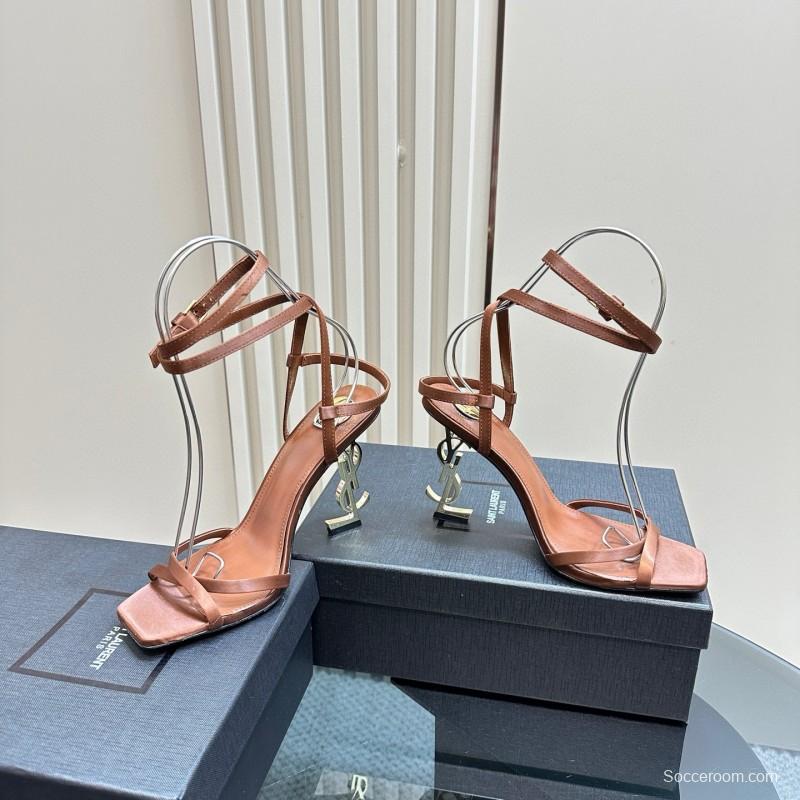 2025 Women Yves Saint Laurent Brown Leather Sandals MJ00290