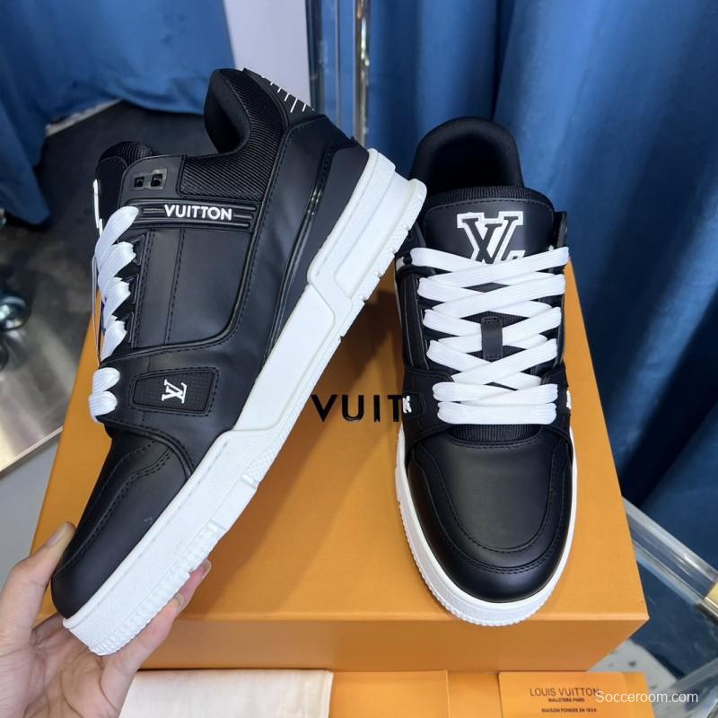 2025 Men Louis Vuitton Black White Leather LV Trainer