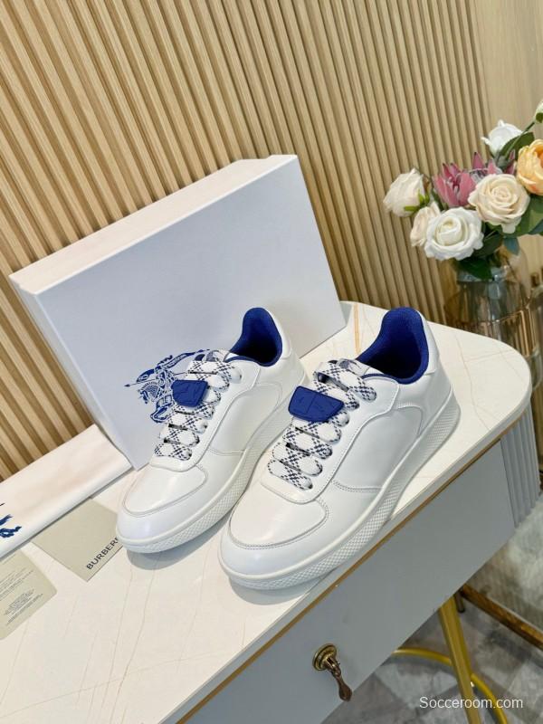 2024 Men Burberry White Blue Calf Leather Casual Sneakers MJ00330