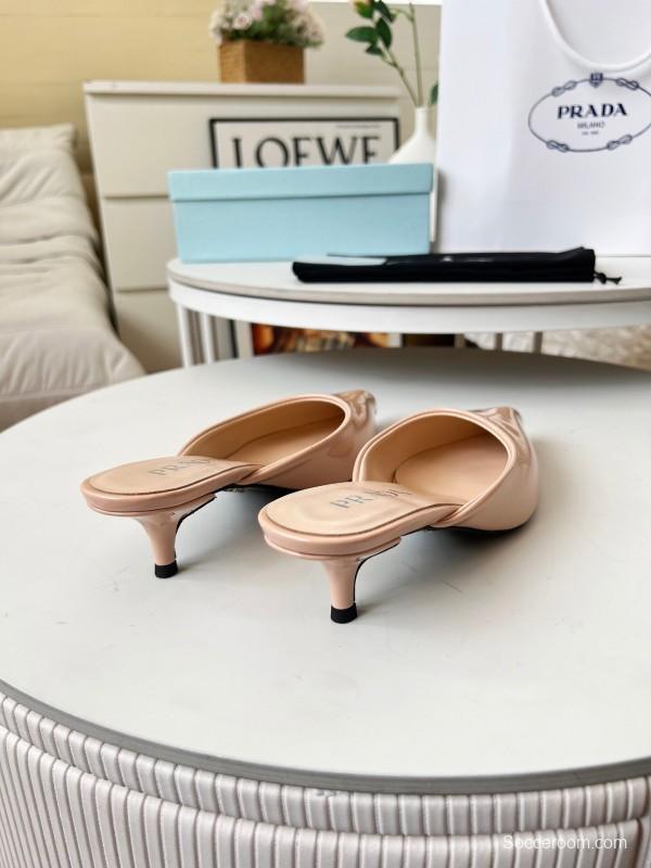 2025 Women Prada Pink Patent Leather High Heel Slip-On LY