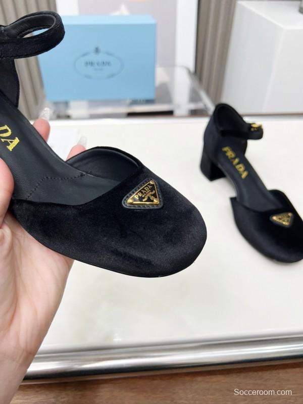 2025 Women Prada Black Suede Mary Jane Buckle LY00270