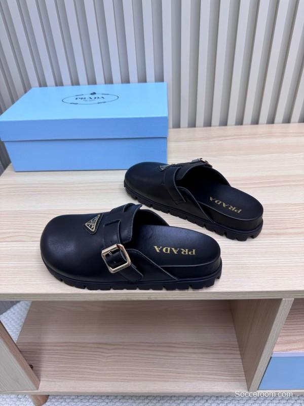 2025 Slippers Prada Black Leather Slippers