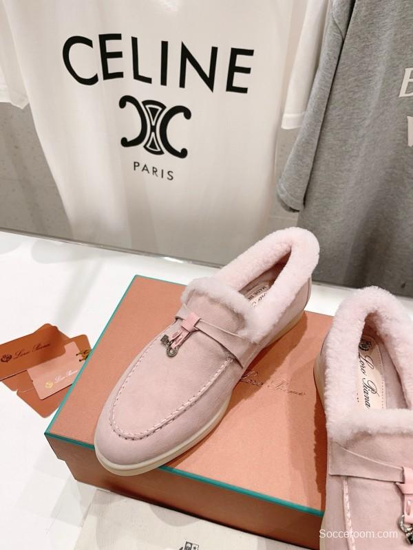 2024 Women LP Pink Suede Shearling Loafers MJ00300