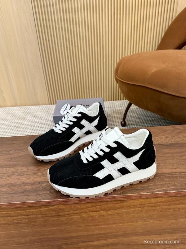 2025 Unisex HOGAN Black White Suede Leather Sneakers