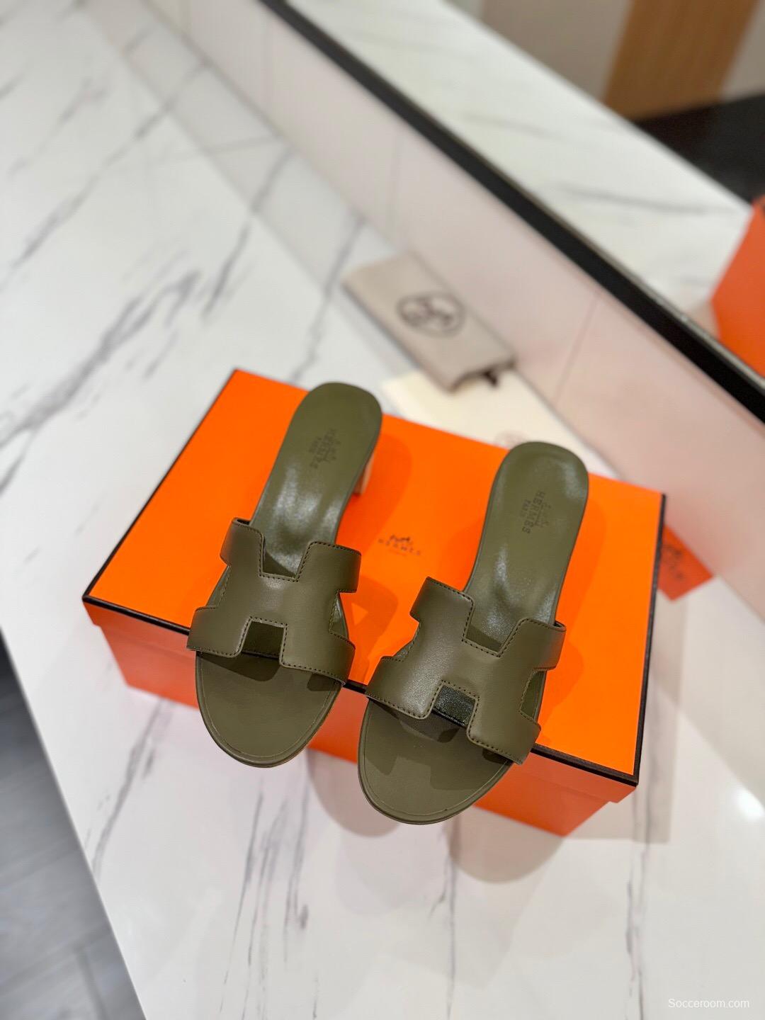 2025 Women Hermès Green Leather Sandals