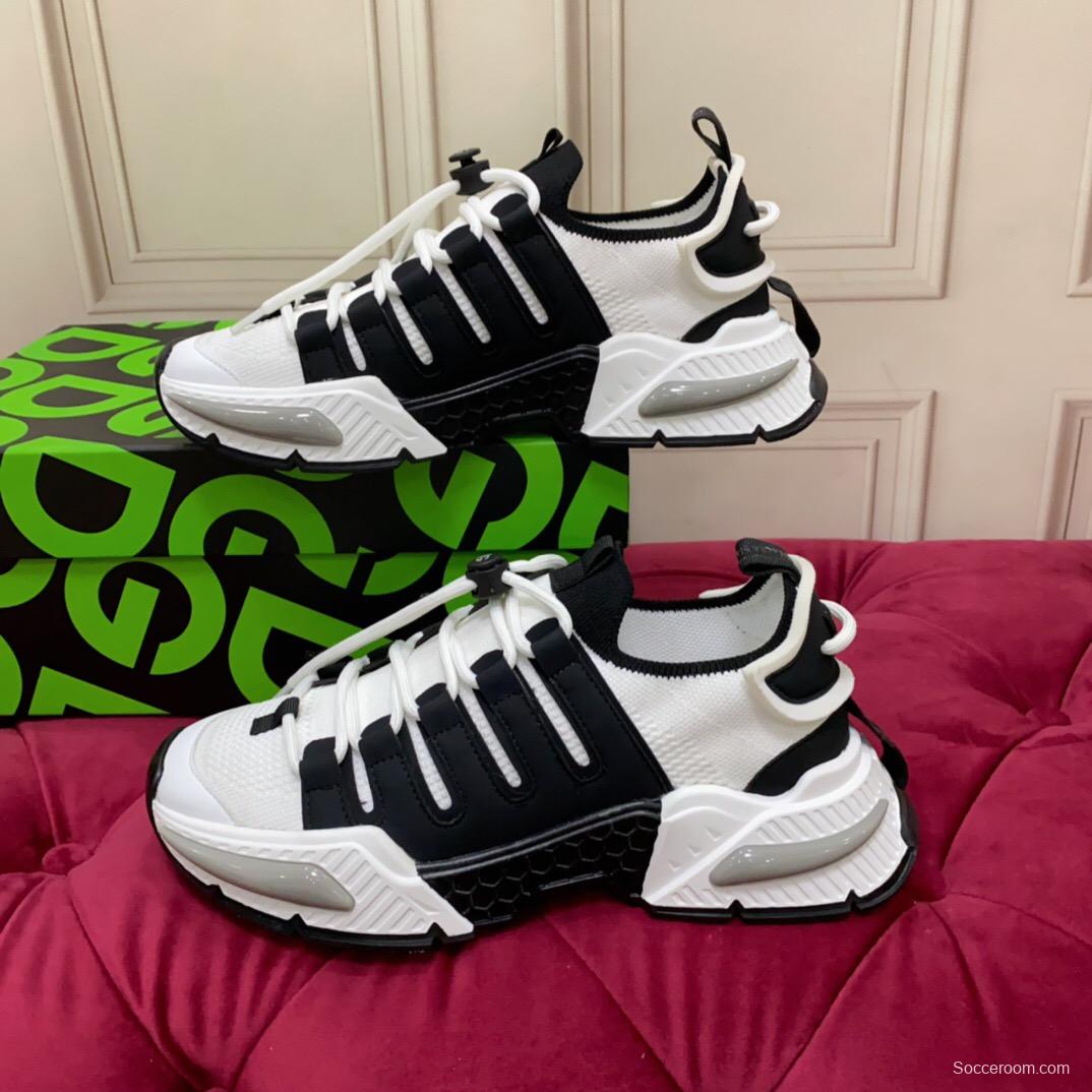 2025 Unisex Dolce & Gabbana Black White Mesh Leather Sneakers LY00340
