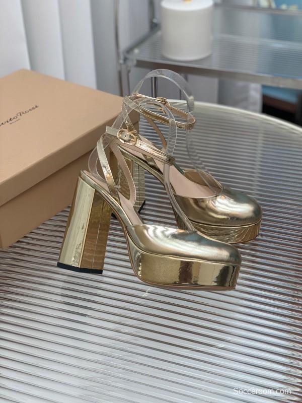 2025 Women Gianvito Rossi Gold Patent Leather Platform Sandals