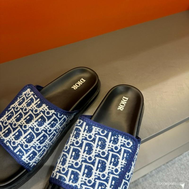 2024 DIOR navy white canvas slippers MJ00180