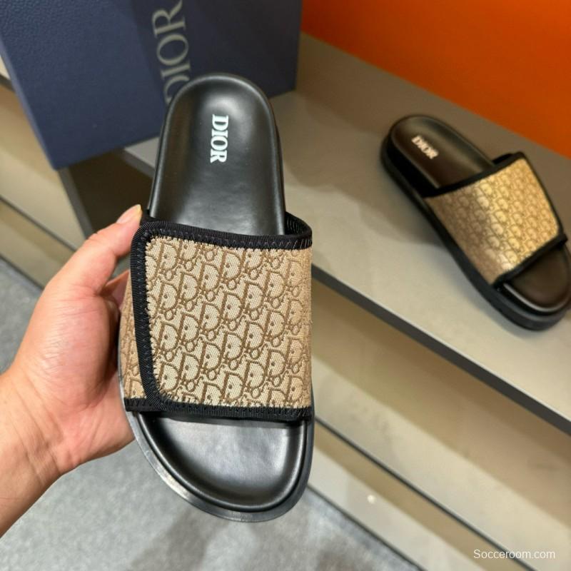 2024 Dior beige black canvas slippers MJ00180