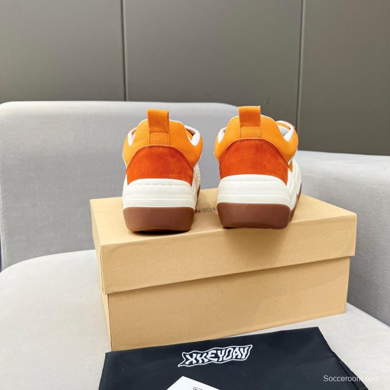 2025 Women HEYDAY Orange White Suede Canvas Wave Sneakers KFY00260