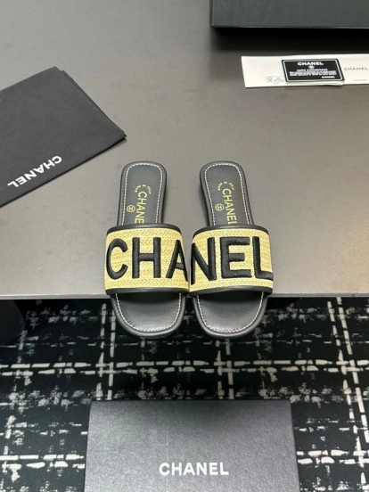 2025 Slippers Chanel Yellow Black Fabric Slide