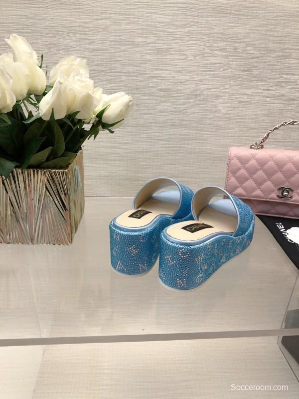 2025 CHANEL Blue Leather Slippers
