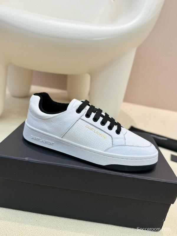 2024 Unisex Yves Saint Laurent White Black Leather Casual Shoes SL61 MJ00350