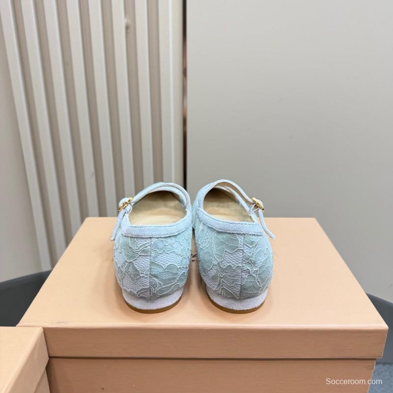 2025 Women Gianvito Rossi Light Blue Lace Leather Mary Jane KFY00260