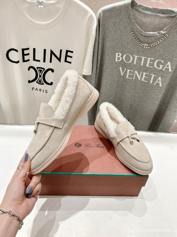 2024 Women LP Beige Suede Loafers Furry Lining MJ00300