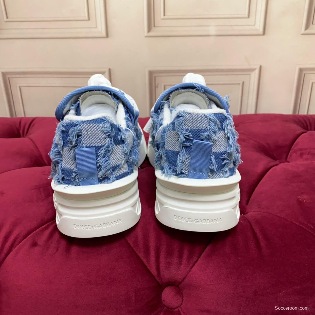 2025 Women Dolce & Gabbana Blue Denim Leather Sneakers