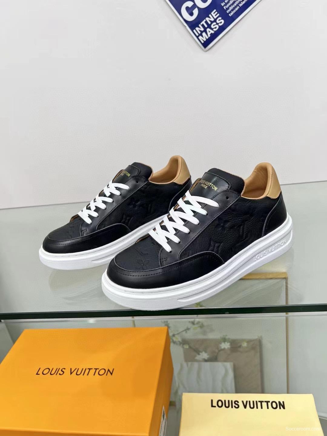 2024 Unisex Louis Vuitton Black Beige Leather Sneakers