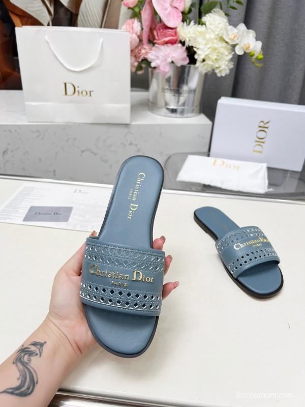 2025 Slippers Dior Blue Leather Slippers