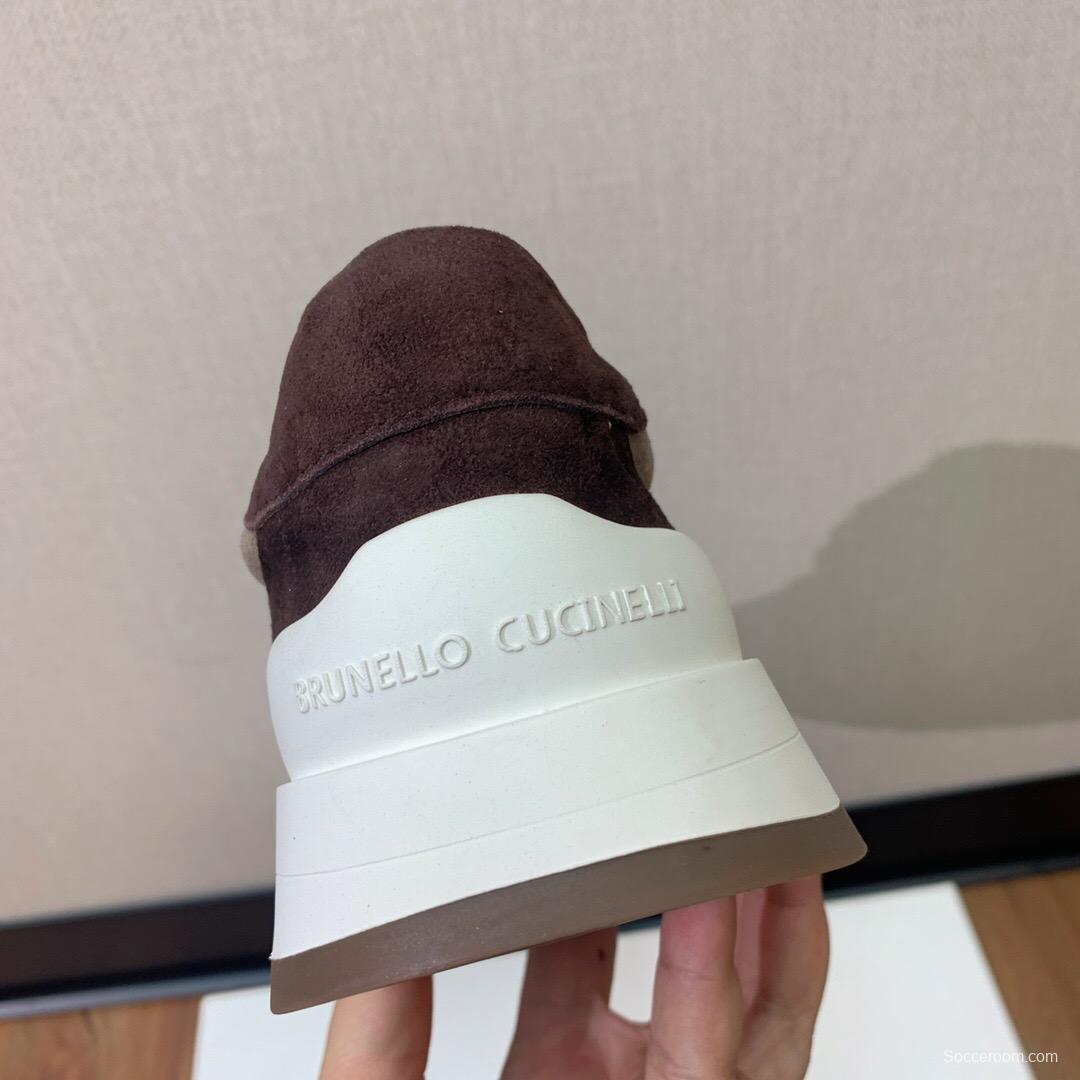 2025 Unisex Brunello Cucinelli Brown Beige Black Suede Leather Sneakers LY