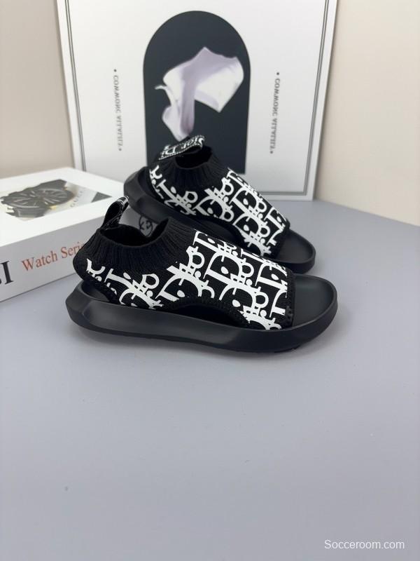 2025 Kids Dior Black White Fabric Sandals