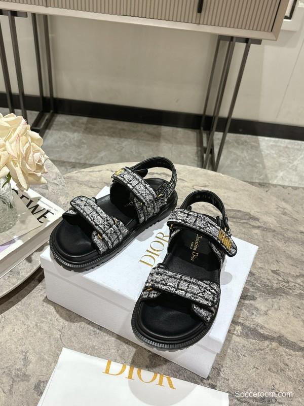 2025 Women Dior Black White Fabric Sandals KFY00300