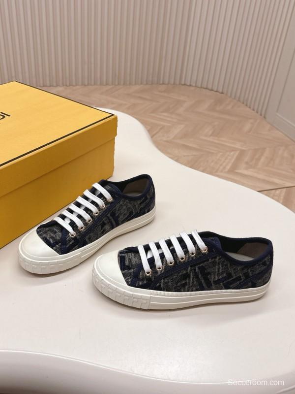2025 Women Fendi Navy Blue Black Canvas Sneakers LY00280