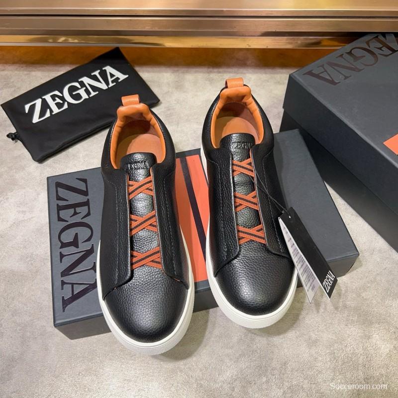 2024 Men Ermenegildo Zegna Black Brown Leather Sneakers MJ00280