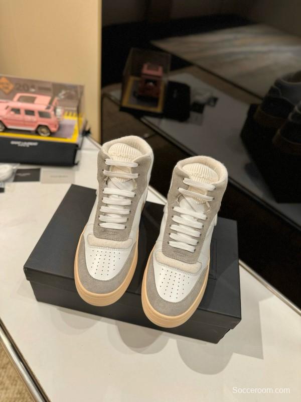 2024 Unisex Yves Saint Laurent White Grey Leather High Top Sneakers MJ00390
