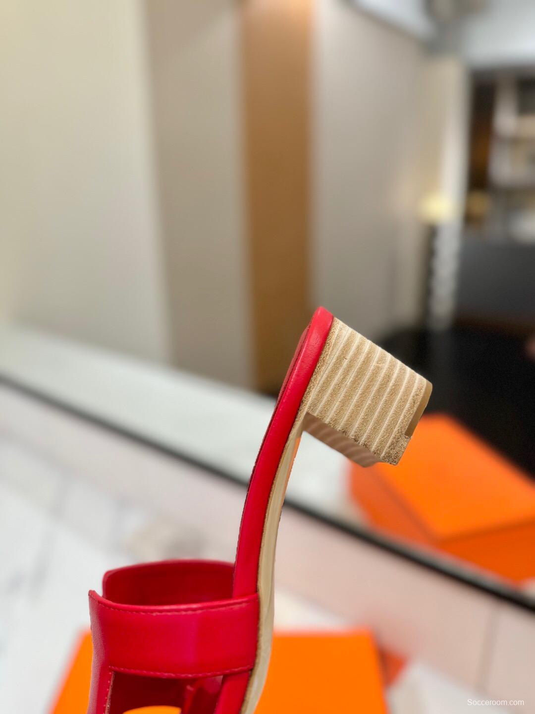 2025 Women Hermès Red Leather Heels