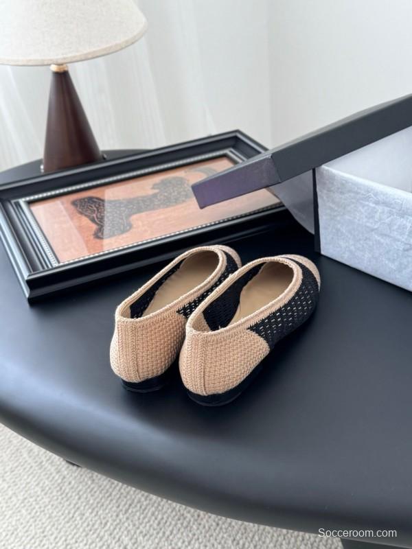 2025 Women Chanel Black Beige Knit Ballet Flats