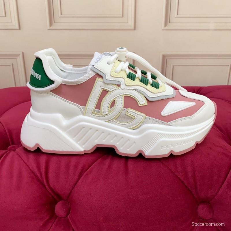 2025 Women Dolce & Gabbana White Pink Green Leather Sneakers LY00330(F)