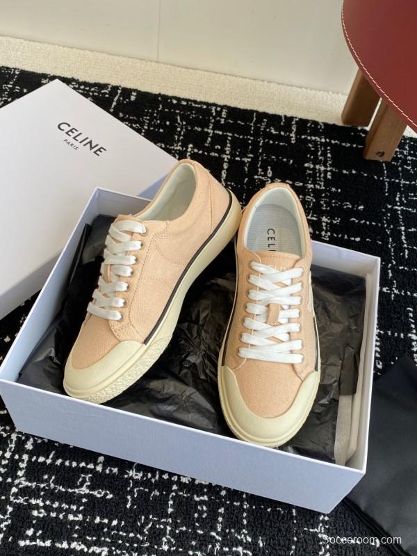 2025 Women Celine Pink Canvas Leather Sneakers