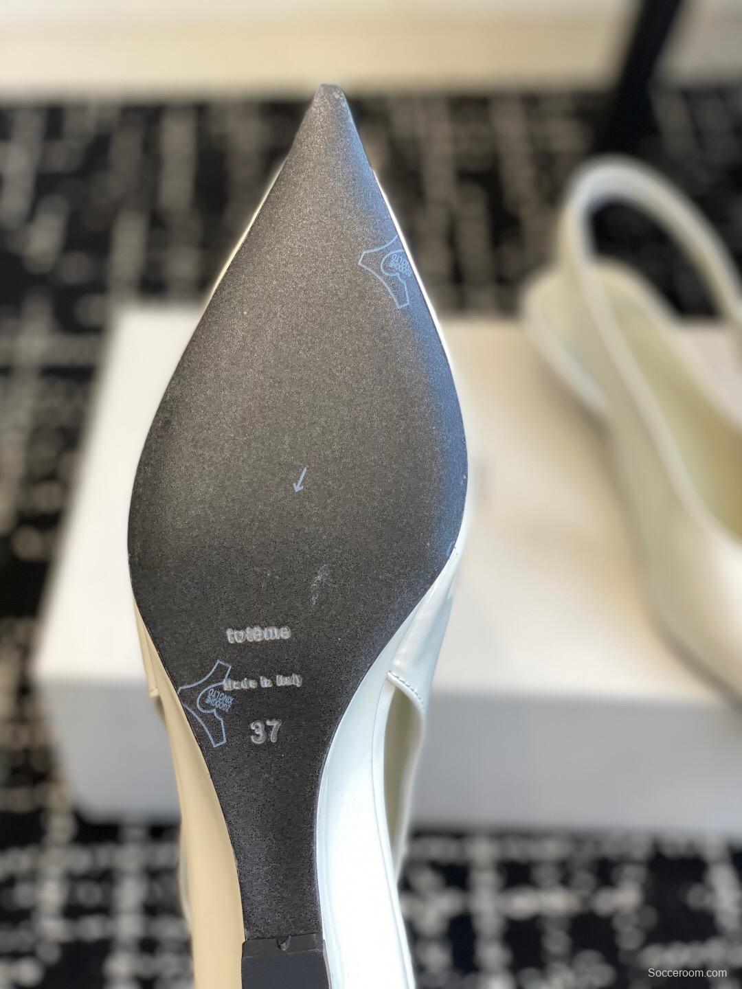 2025 Women Toteme White Patent Leather Slingback Pointed Toe Pumps