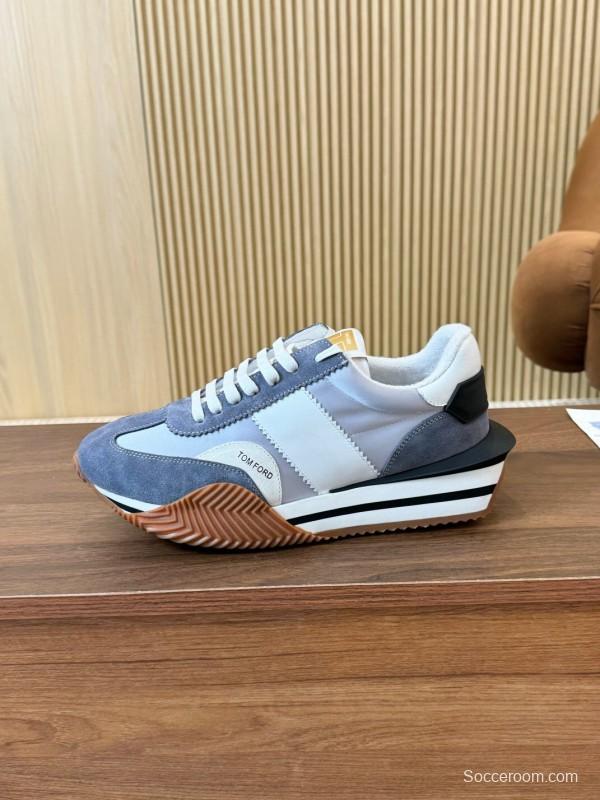 2025 Unisex TOM FORD Blue White Grey Leather Suede Sneakers LY00360(F)/LY00370(M)