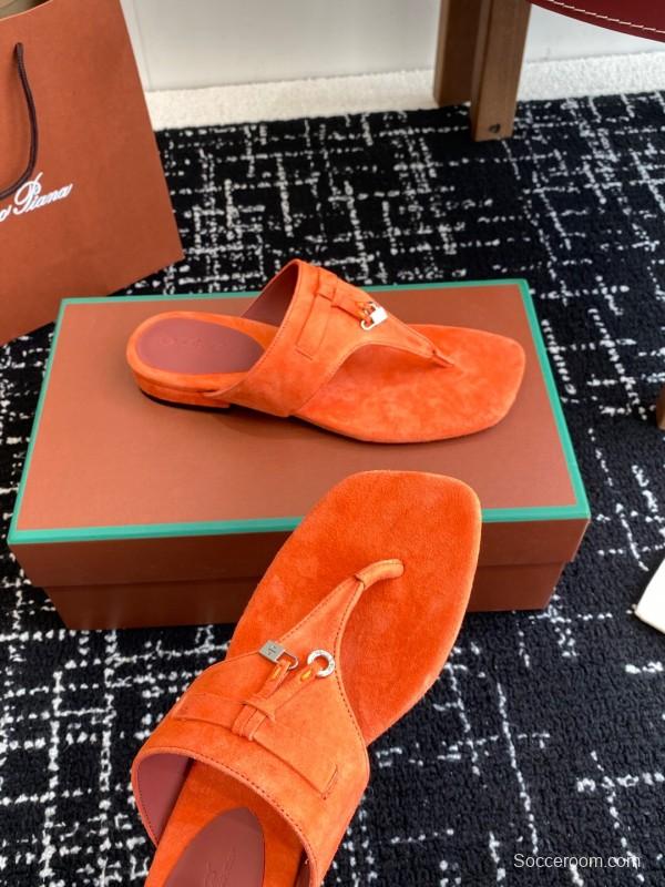 2025 Women Le Parmentier Orange Suede Slippers KFY00280