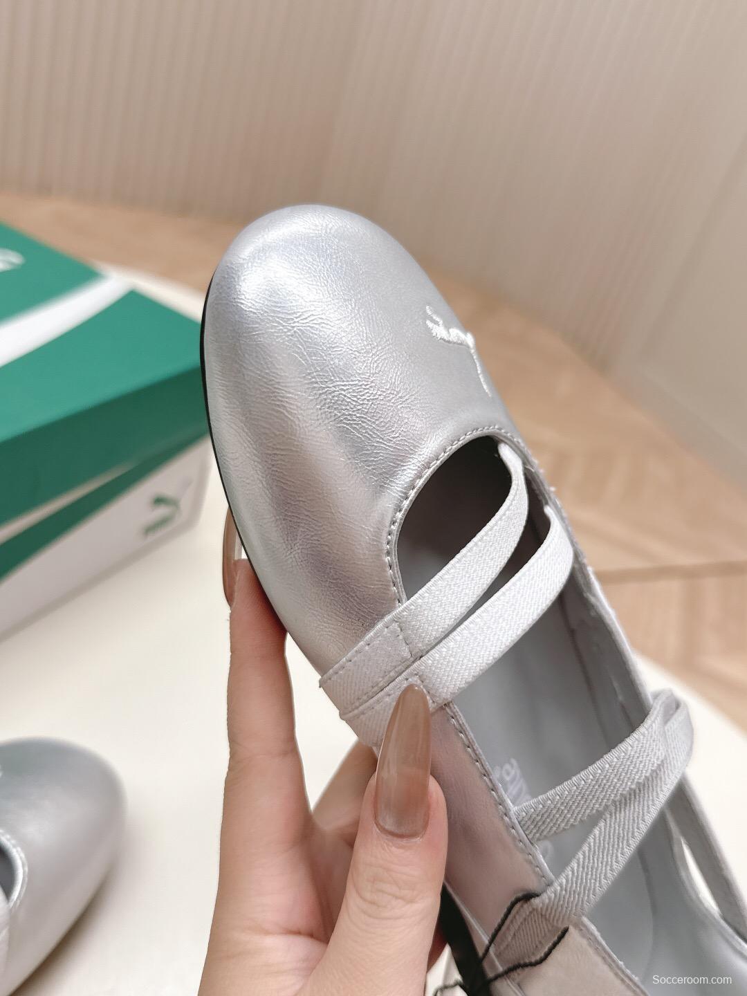 2025 Women PUMA Silver Leather Ballet Flats LY