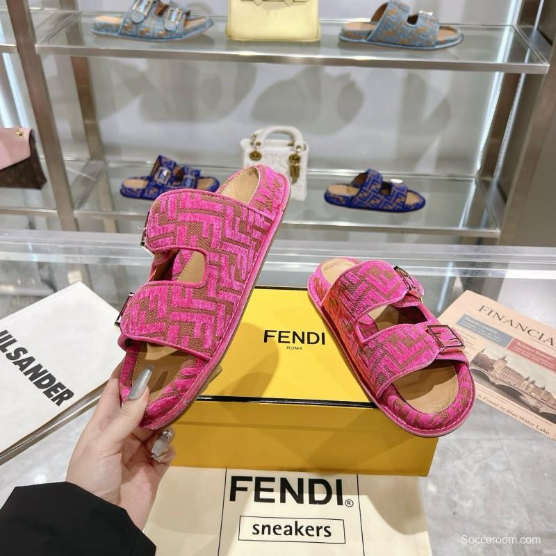 2025 Slippers Fendi Pink Jacquard Fabric Flat Buckle MJ00230