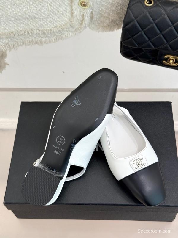 2025 Women Chanel White Black Leather Slingback Heels