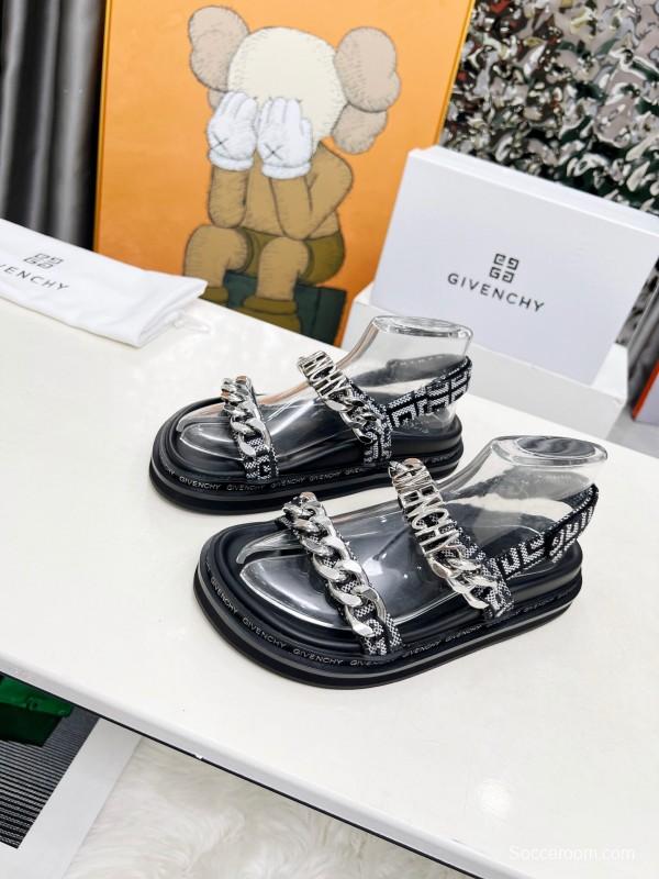 2025 Women Givenchy Black Leather Chain Sandals LY00260