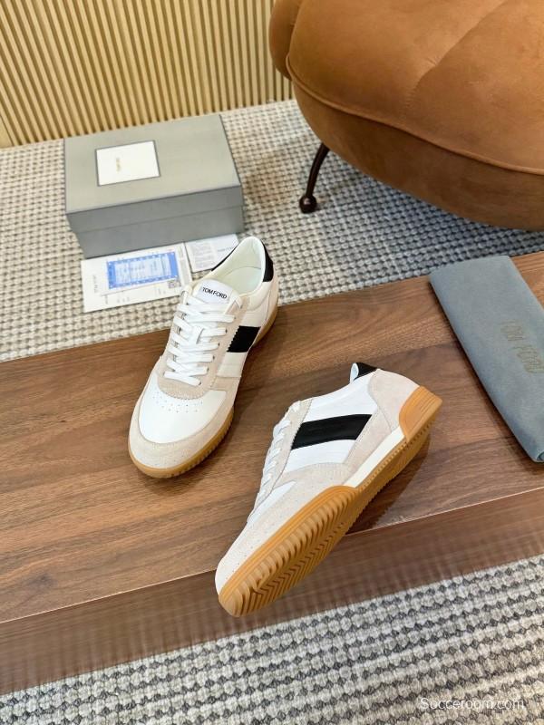 2025 Men TOM FORD White Black Suede Leather Sneakers