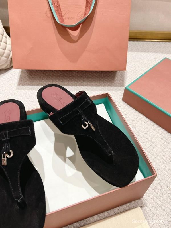 2025 Women LP Black Suede Slippers LY00250