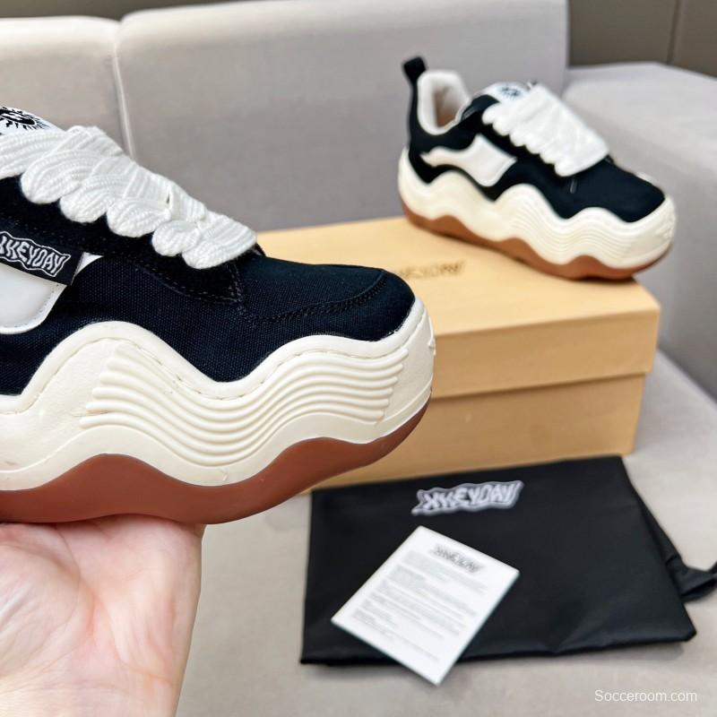 2025 Unisex HEYDAY Black White Canvas Suede Wave Pattern Sneakers KFY00260
