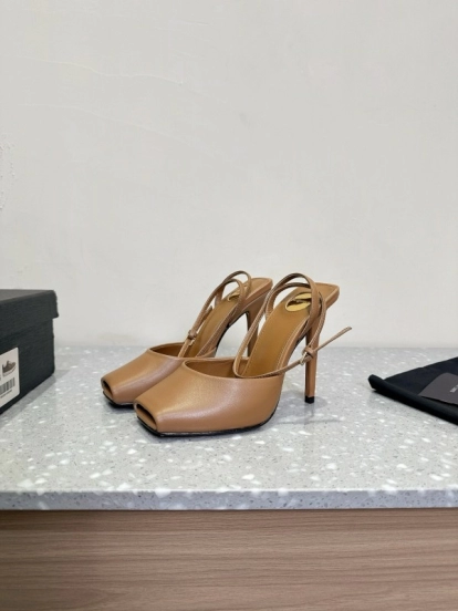 2025 Women SAINT LAURENT Brown Leather Slingback Pumps