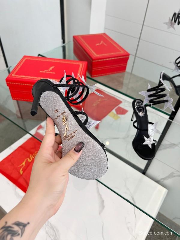 2025 Women RC Black Silk Crystal Star High Heel Sandals LY00340