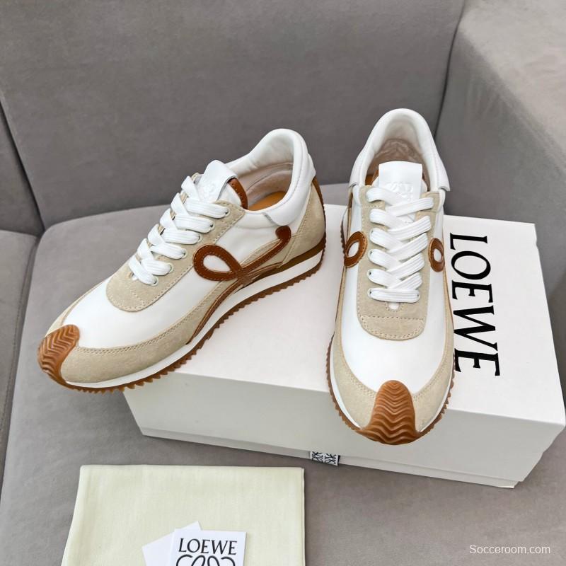 2025 Unisex Loewe White Beige Brown Leather Fabric Sneakers LY00270