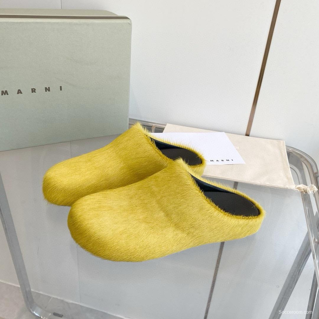 2024 Unisex Marni Yellow Horsehair Leather Mules MJ00320