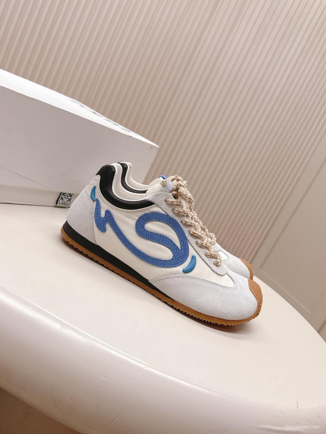 2025 Unisex Loewe White Blue Suede Mesh Casual Sneakers KFY00300