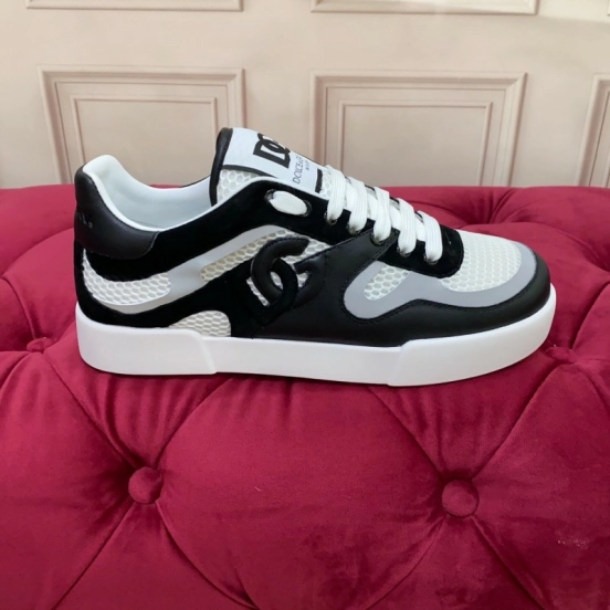 2025 Unisex Dolce & Gabbana Black White Mesh Leather Sneakers