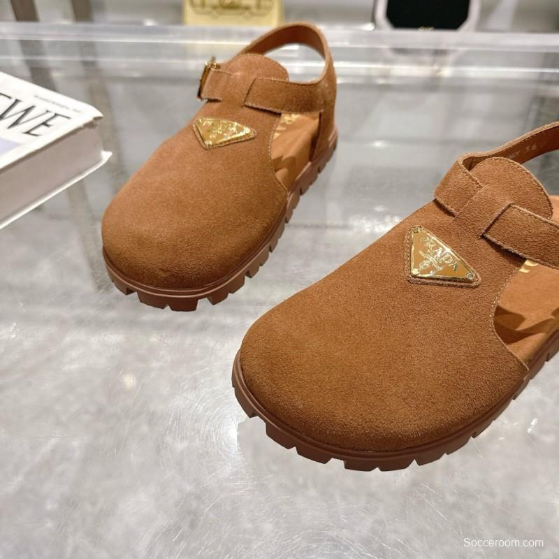 2025 Women Prada Brown Suede Sandals LY00270