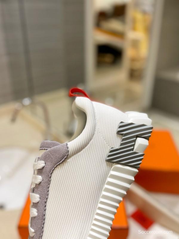 2024 Women Hermès white gray mesh suede sneakers